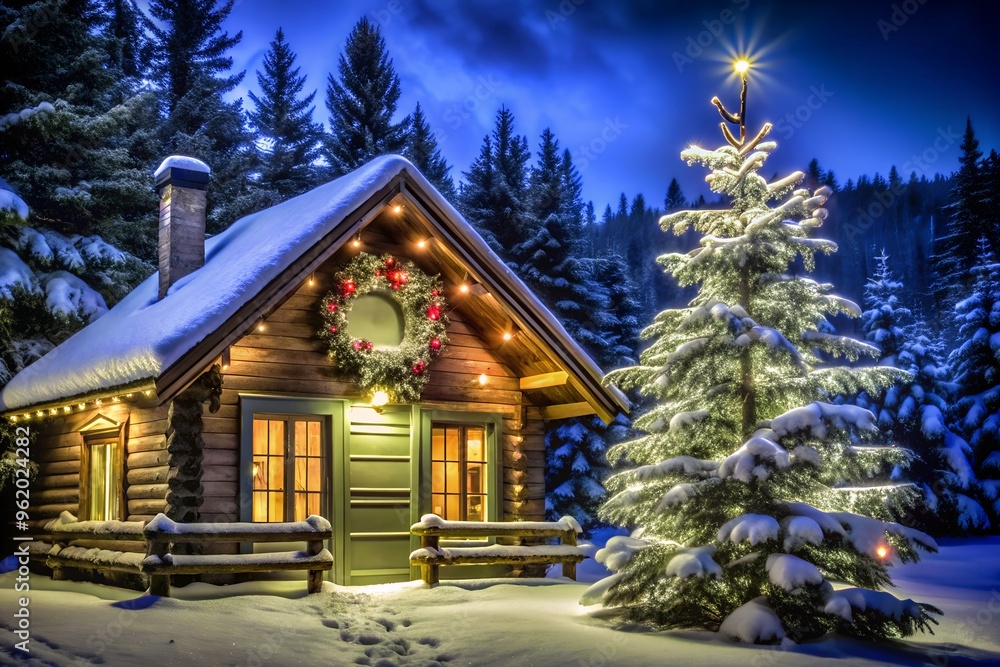 Cozy Cabin with Blank Space for Holiday Greeting Cozy Cabin with Blank Space for Holiday Greeting
