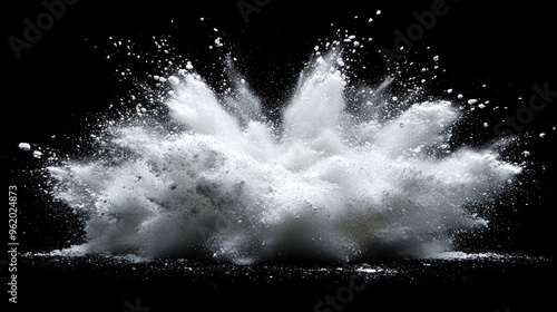 white powder scattered on a black background, symbolizing chaos, disruption, and the uncontrollable nature of life. The sharp contrast evokes emotions of uncertainty and unpredictability photo