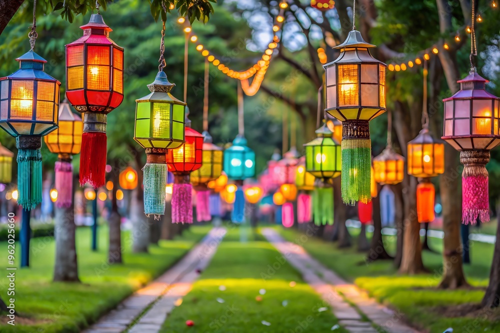 Naklejka premium Lanterns Hanging in a Park