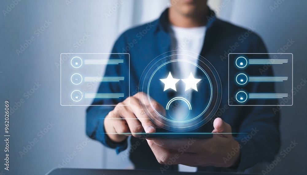 User Giving Service Experience Rating on Online Application, Customer Satisfaction Feedback Survey Concept with Digital Interface, Best Business Rating Experience User Giving Service Experience Rating on Online Application, Customer Satisfaction Feedback Survey Concept with Digital Interface, Best Business Rating Experience