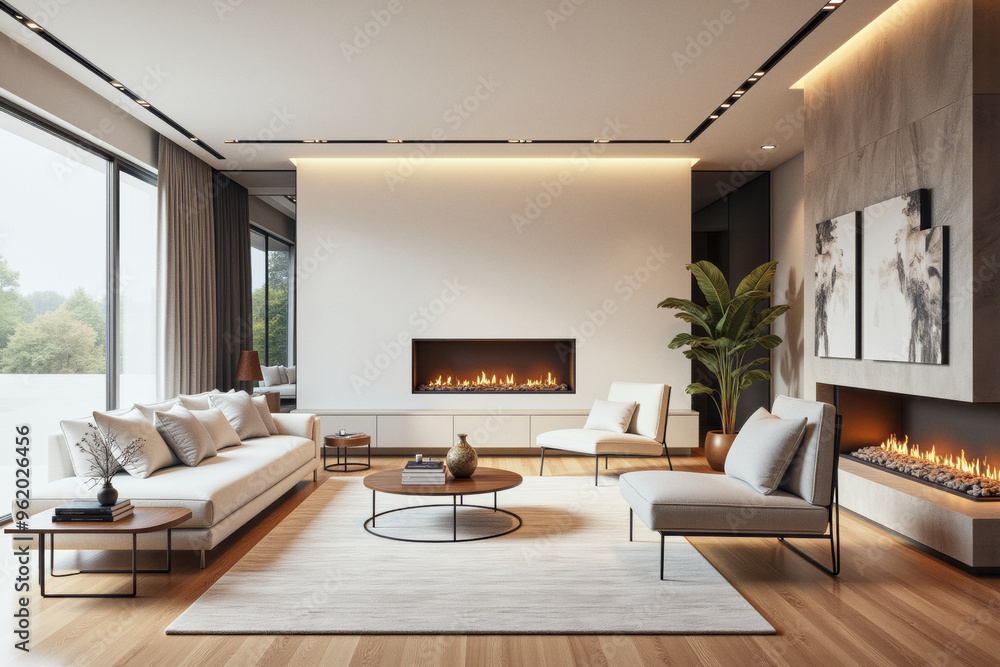 Fototapeta premium photo of a modern living room with designer interior and furniture, luxury interior architecture design idea