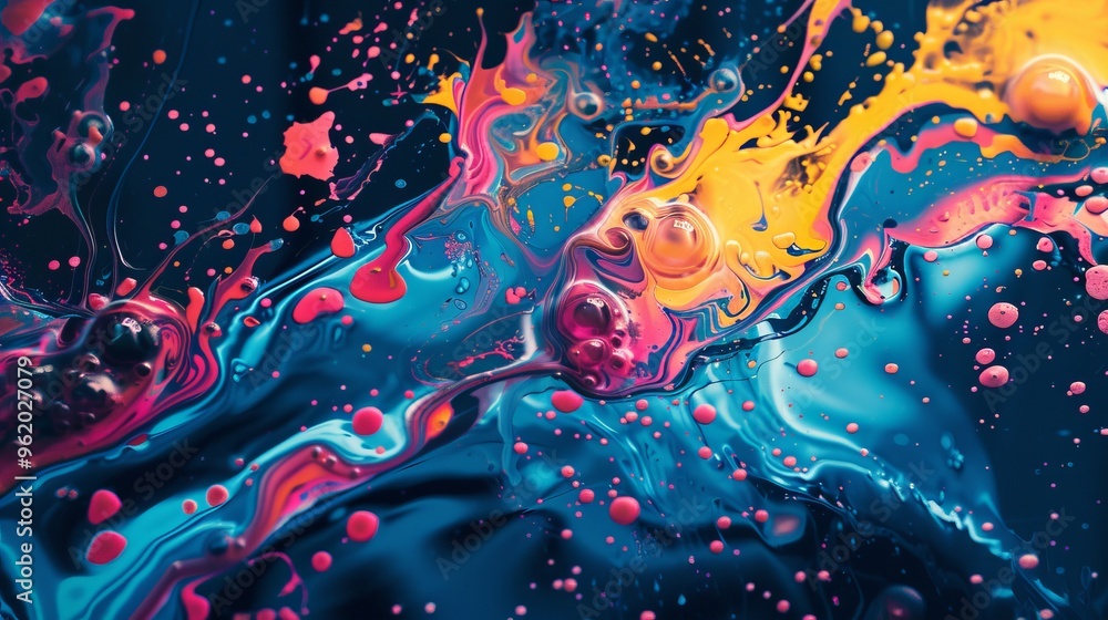 Abstract bright geometric shape, liquid texture of splashes, drops, bubbles.
Abstract bright geometric shape, liquid texture of splashes, drops, bubbles.