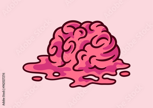 Cartoon style Splattered Melting brain vector illustration