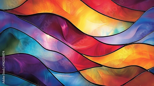 Vibrant Fluidity - Abstract Stained Glass Artwork with Shimmering Wave-Like Pattern