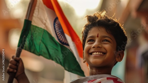 Cute Indian baby holding the flag of India celebrating Republic Day