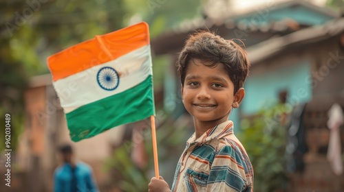 Cute Indian baby holding the flag of India celebrating Republic Day