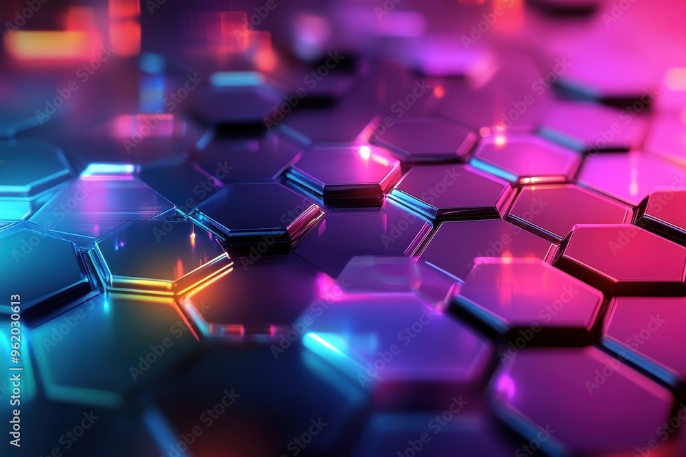 Fototapeta premium Futuristic Hexagon Mosaic - Vibrant Abstract Background for Modern Design Projects