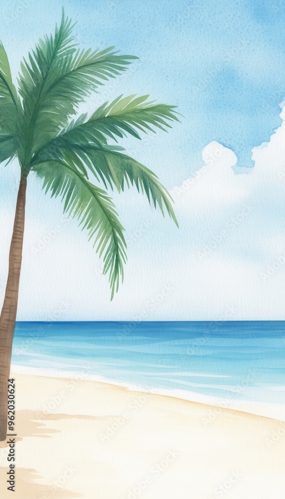 Serene beach scene featuring a palm tree under a blue sky, capturing a peaceful tropical atmosphere and ocean view. Serene beach scene featuring a palm tree under a blue sky, capturing a peaceful tropical atmosphere and ocean view.