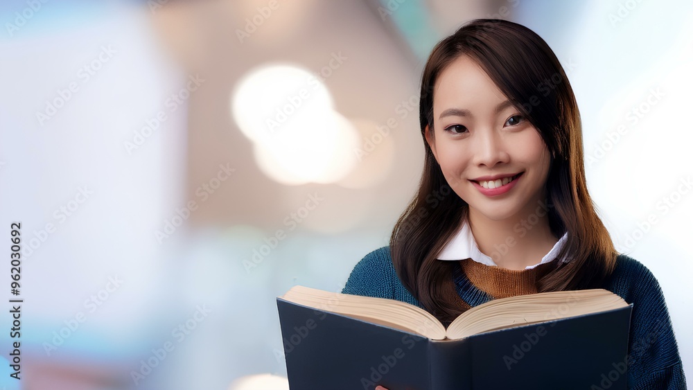 Portrait of a beautiful oriental woman with a book on a light background. Model girl posing with literature in her hands. Portrait of a beautiful oriental woman with a book on a light background. Model girl posing with literature in her hands.