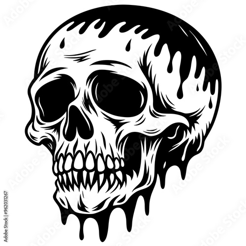 skull and crossbones  VECTOR, skull-that-is-melting-black--vector