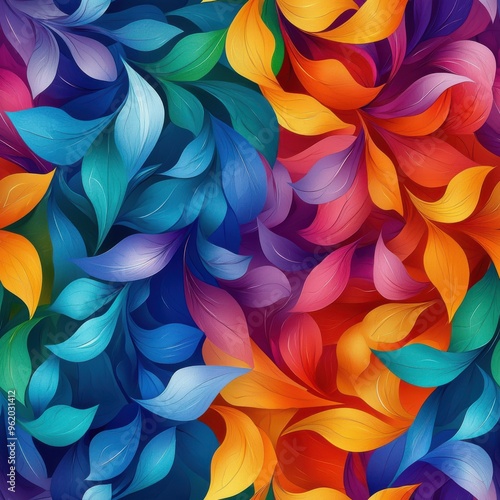 Vibrant abstract leaf pattern showcasing a blend of colors, perfect for backgrounds and artistic designs in various projects.