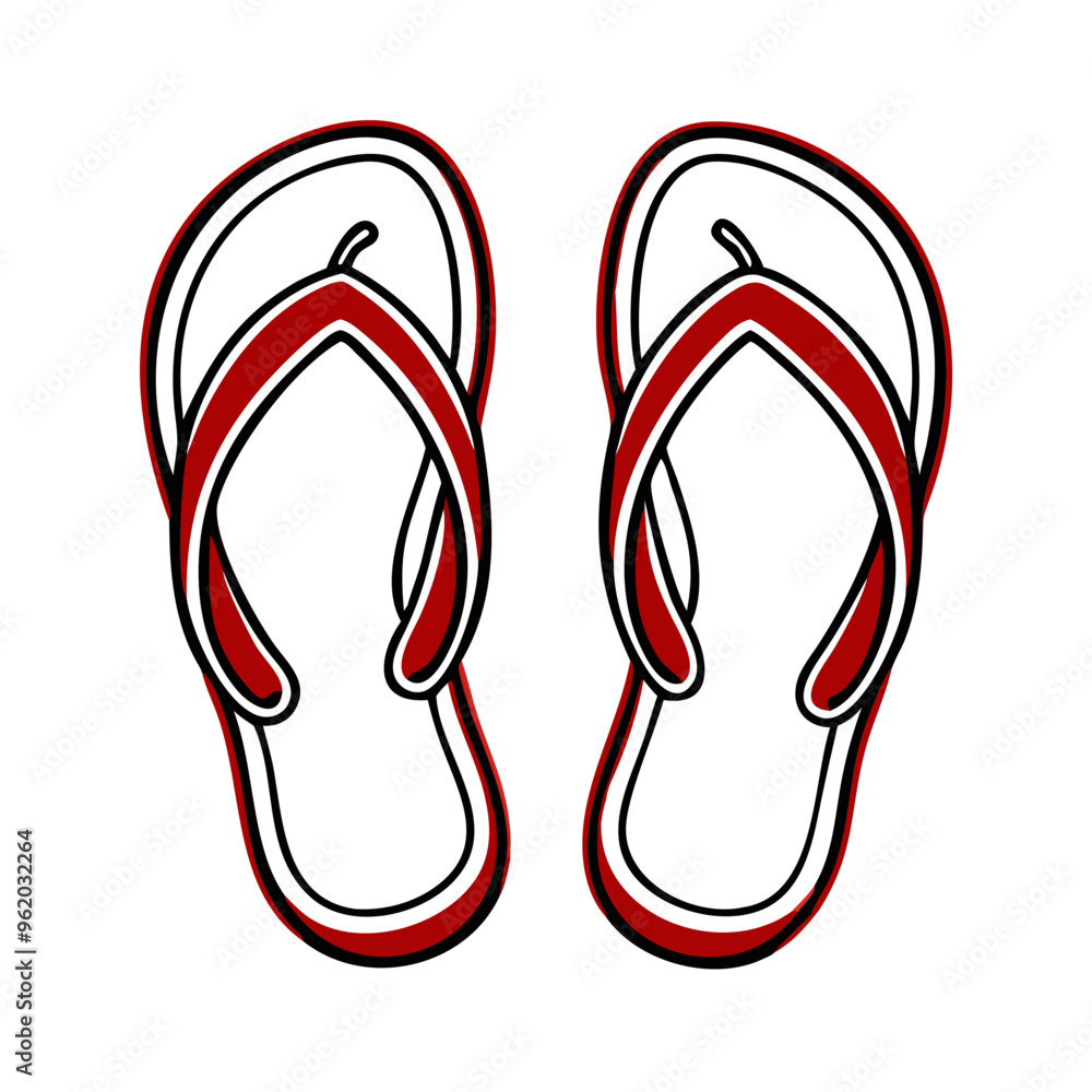 Pair of red and white flip-flops Pair of red and white flip-flops