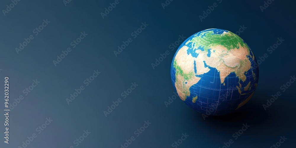 A detailed globe showcasing continents, oceans, and landforms against a dark blue background for educational and artistic use. A detailed globe showcasing continents, oceans, and landforms against a dark blue background for educational and artistic use.
