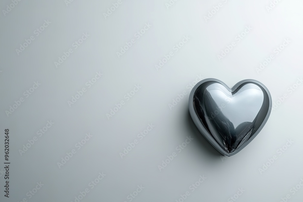 Shiny chrome heart on subtle grey background Shiny chrome heart on subtle grey background