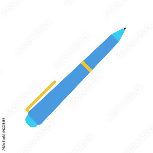 Blue pen, color vector illustration.