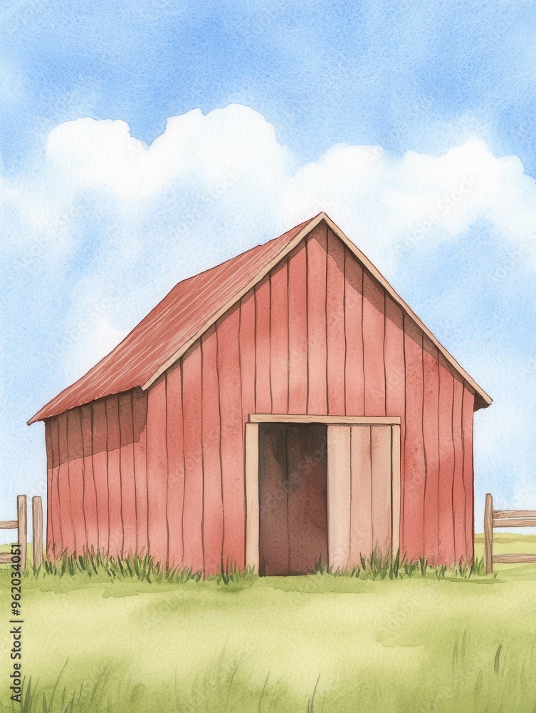 A charming red barn surrounded by green grass and a blue sky, perfect for rural and farm-themed projects. A charming red barn surrounded by green grass and a blue sky, perfect for rural and farm-themed projects.