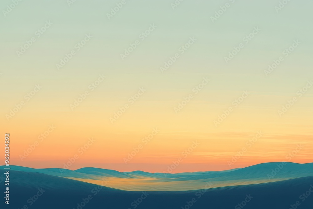 Sunset Over a Rolling, Blue-Green Desert Landscape Sunset Over a Rolling, Blue-Green Desert Landscape