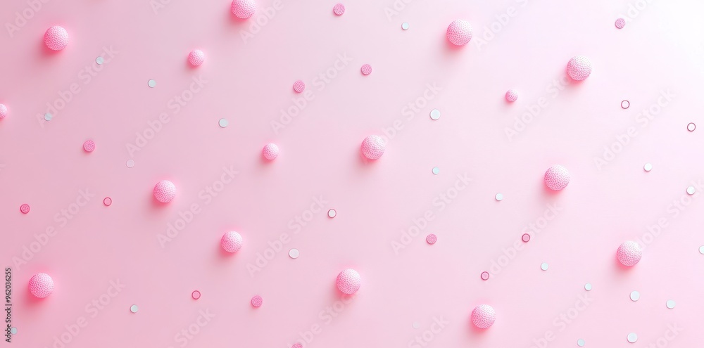 Pink Spheres and Confetti Scattered on a Pink Background Pink Spheres and Confetti Scattered on a Pink Background
