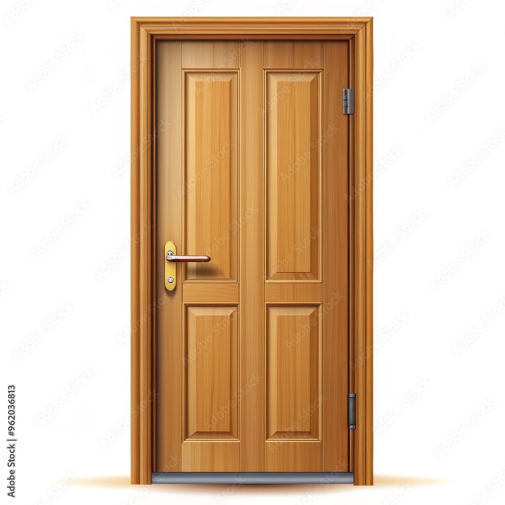 Wooden Door with Handle and Hinges, 3D Model, Realistic Design, Wood Grain, Home Entrance, Doorway, Interior Design Wooden Door with Handle and Hinges, 3D Model, Realistic Design, Wood Grain, Home Entrance, Doorway, Interior Design