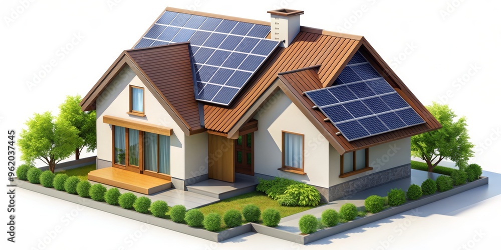3D Rendered House with Solar Panels, Sustainable Home Design, Green Energy, Eco-friendly Living ,solar panel, green energy, sustainable living 3D Rendered House with Solar Panels, Sustainable Home Design, Green Energy, Eco-friendly Living ,solar panel, green energy, sustainable living