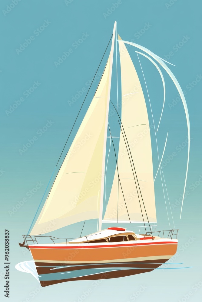 Sailboat Illustration with Blue Background Sailboat Illustration with Blue Background