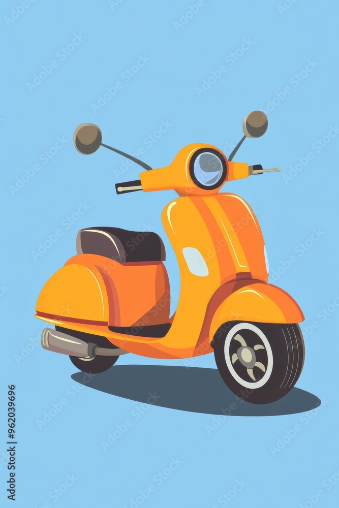 Stylized Orange Scooter on Blue Background Stylized Orange Scooter on Blue Background
