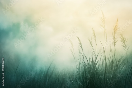 Grass Stalks Silhouetted Against a Misty Sky