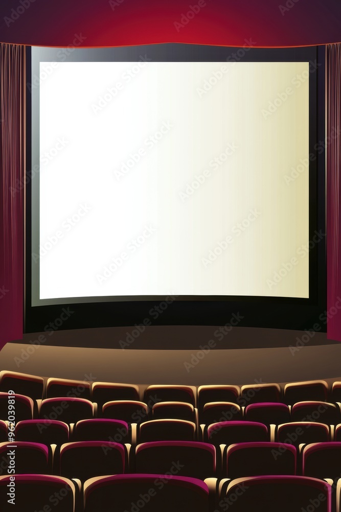 Fototapeta premium Empty Theater with Blank Screen and Red Curtains