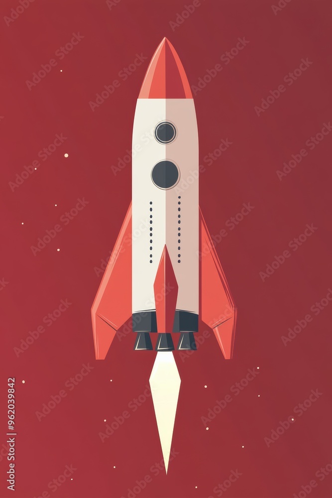 Stylized Rocket Launching Against a Red Background Stylized Rocket Launching Against a Red Background