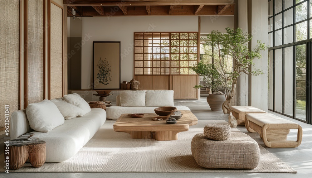 Serene Japandi Interior Design with Modern Furniture, Neutral Tones, and Natural Elements for Elegant Simplicity Serene Japandi Interior Design with Modern Furniture, Neutral Tones, and Natural Elements for Elegant Simplicity