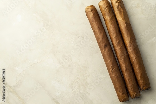 Three cigars on marble background, luxury and tradition photo