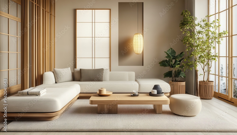 Serene Japandi Living Room - Minimalist Decor with Natural Wood Furniture for Warm Ambiance Serene Japandi Living Room - Minimalist Decor with Natural Wood Furniture for Warm Ambiance