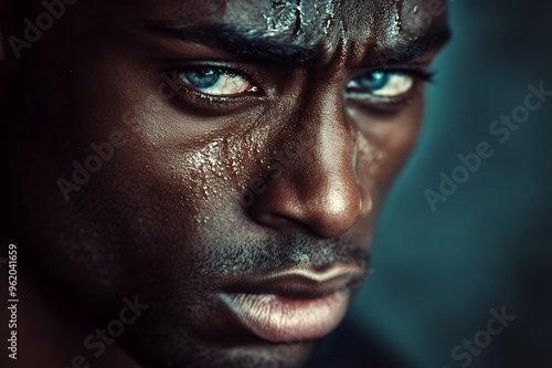 Close-up portrait of a man's face with a determined look.