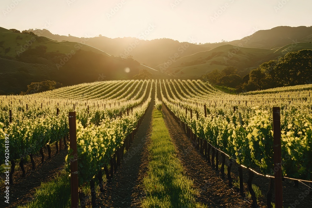 custom made wallpaper toronto digitalSunlit vineyard in lush rolling hills