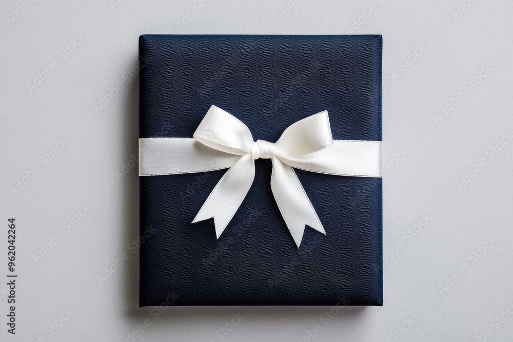 Elegant Navy Blue Gift Box with White Satin Ribbon for Special Occasions and Celebrations Elegant Navy Blue Gift Box with White Satin Ribbon for Special Occasions and Celebrations