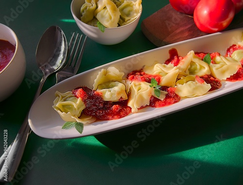 Ravioli  nadziewane szpinakiem z sosem pomidorowym photo