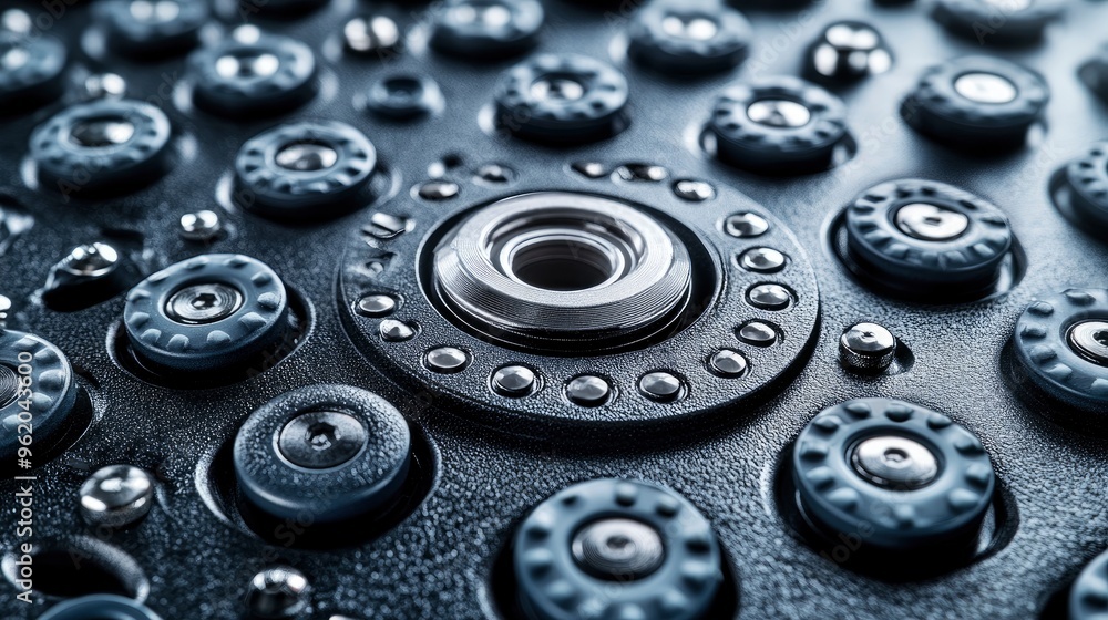 Obraz premium Closeup of Mechanical Components with Circular Pattern