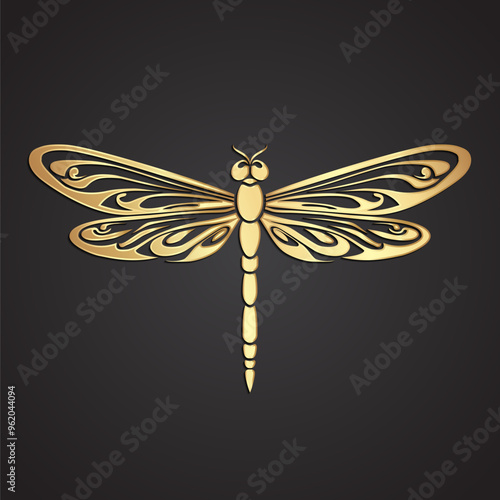 dragonfly 3d ornamental gold metal logo design