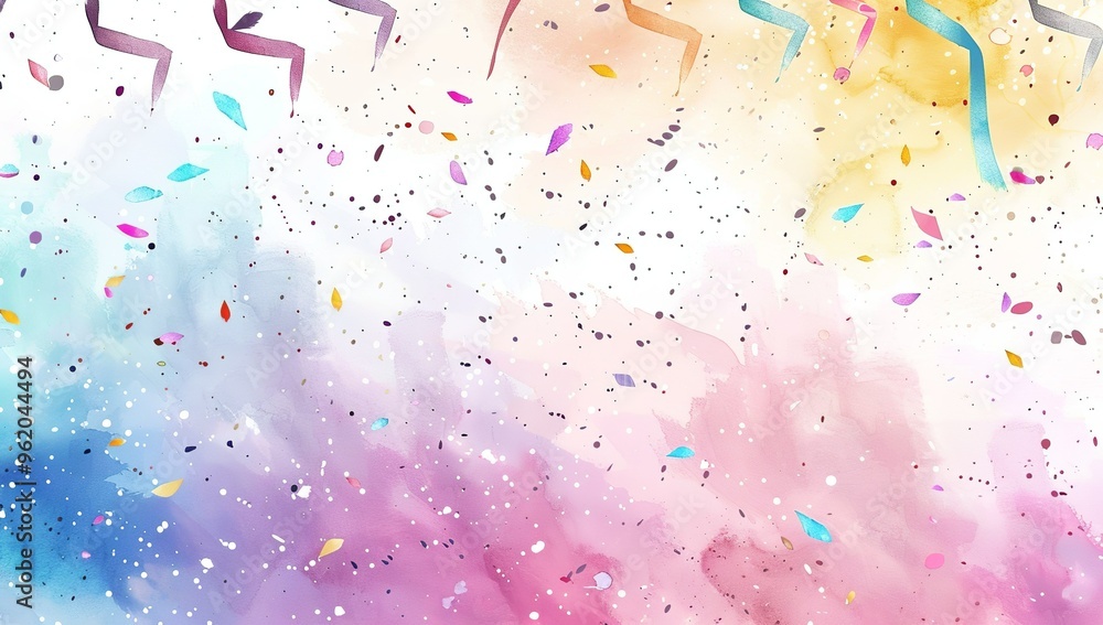 Obraz premium Abstract watercolor with confetti and streamers in vibrant pastel colors