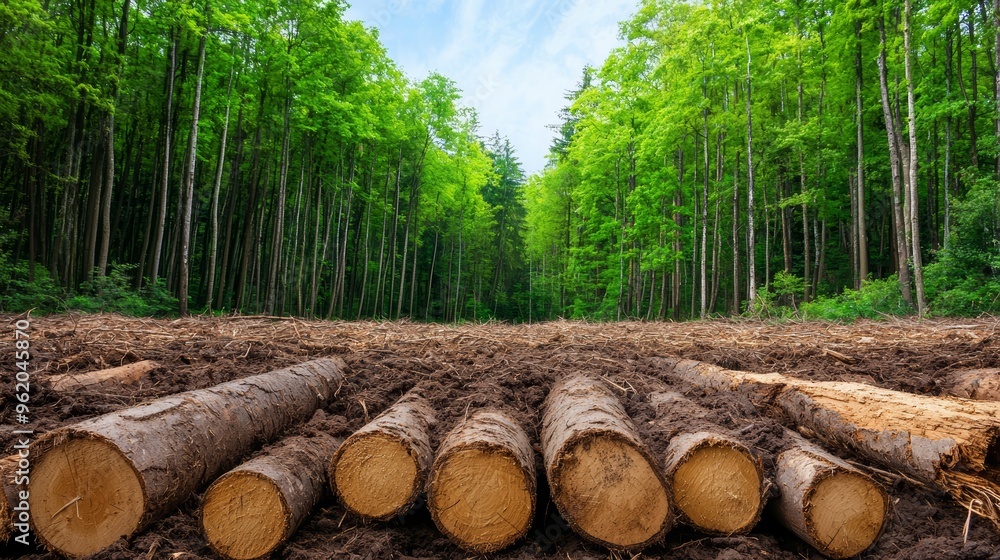 A photostock image of a lush forest being restored through reforestation efforts, ideal for nature conservation themes A photostock image of a lush forest being restored through reforestation efforts, ideal for nature conservation themes