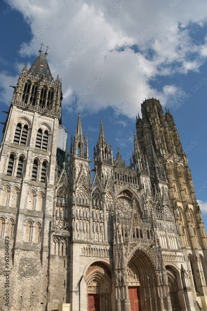 Fototapeta premium Notre-Dame Cathedral in Rouen is a 12th-century Gothic cathedral with tours, including the remains of a crypt of a Roman structure on site.