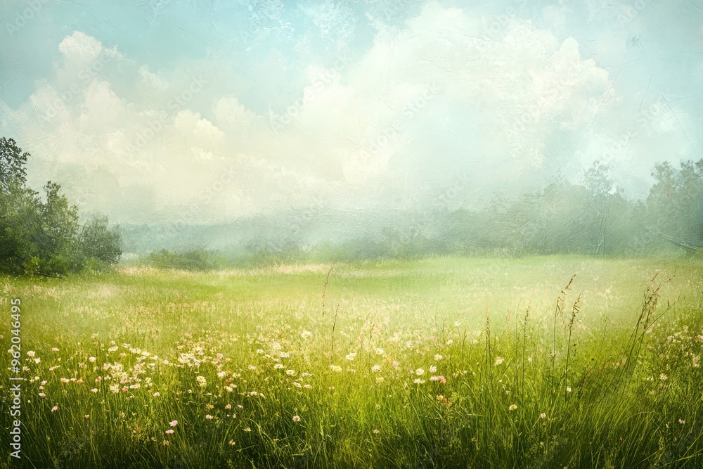 A Sunlit Meadow with a Soft, Hazy Sky A Sunlit Meadow with a Soft, Hazy Sky