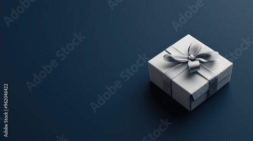 Wallpaper Mural Minimalist Gift Box with Silver Ribbon on Dark Blue Background for Modern Promotional Posters Torontodigital.ca