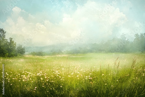A Sunlit Meadow with a Soft, Hazy Sky