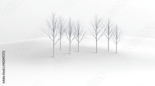 A tranquil winter scene featuring bare trees on a soft, white landscape, evoking serenity and calmness in nature. photo