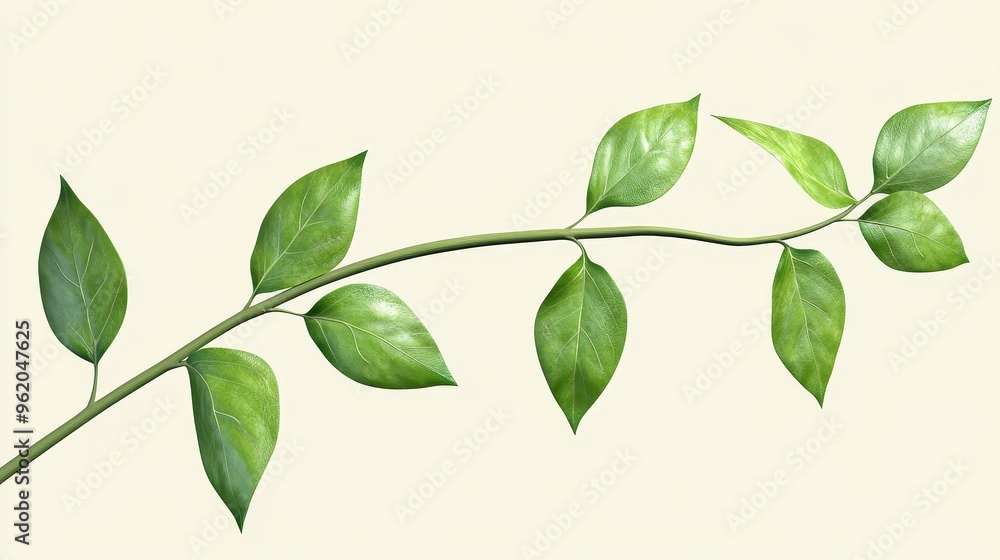 Obraz premium A vibrant green leaf branch showcasing fresh foliage against a light background, perfect for nature-themed designs.