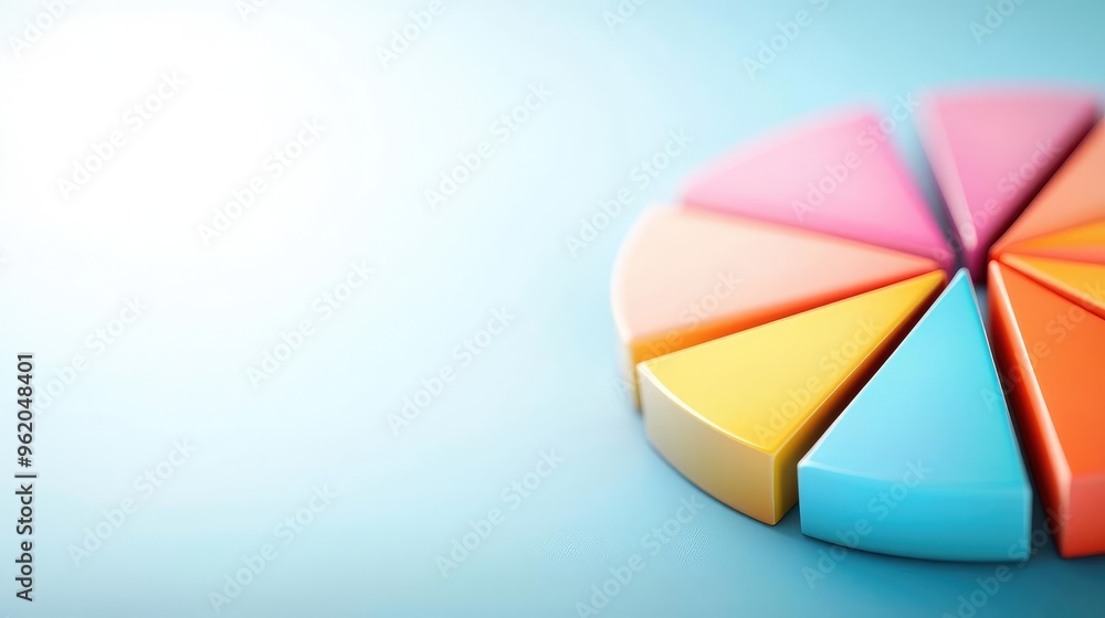 Obraz premium Colorful pie chart segment on a soft gradient background, ideal for illustrating data visualization and analytical concepts.