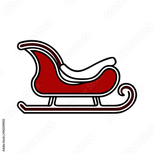 Stylized red sleigh illustration, festive mood, minimalist design, holiday decoration