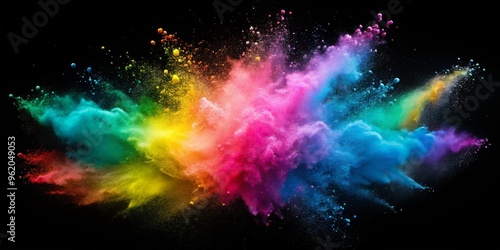 A Multicolored Explosion of Powder Against a Black Background, Color Burst, Colorful Clouds, Powder Photography