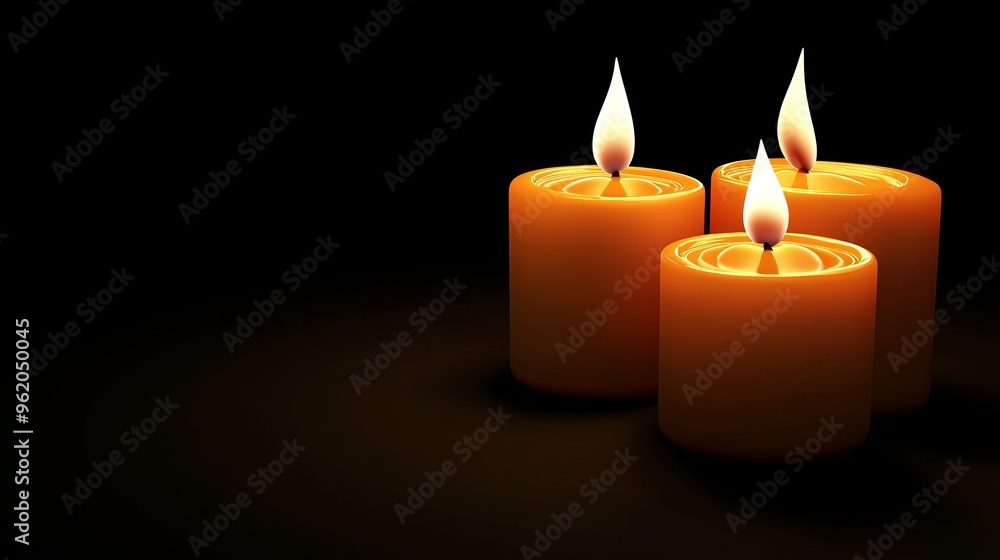 Three lit orange candles glow softly in a dark setting, creating a warm and inviting atmosphere perfect for relaxation. Three lit orange candles glow softly in a dark setting, creating a warm and inviting atmosphere perfect for relaxation.